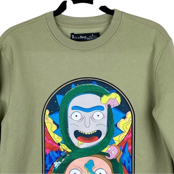 NWT Rick and Morty Pullover Sweatshirt Sz S Olive Green Cartoon Hip Hop Street - Picture 3 of 13